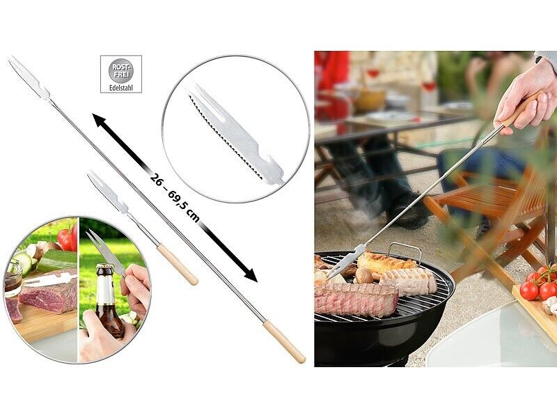 3 in 1 forchettone pinza barbecue griglia bbq inox spatola forchetta telescopic