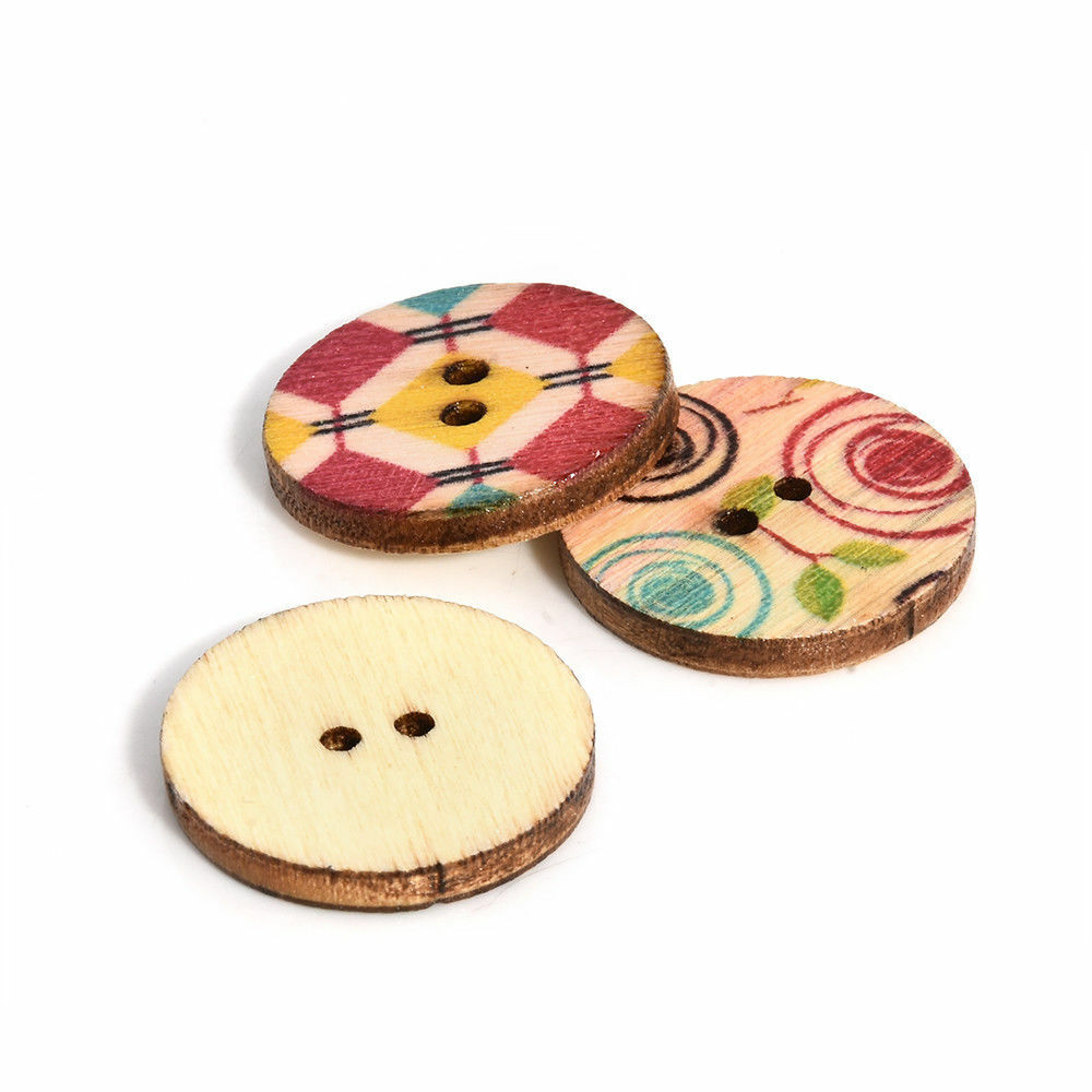 Set 50 Bottoni VINTAGE Fiori in legno 2 fori colorati misti cucito fai da te
