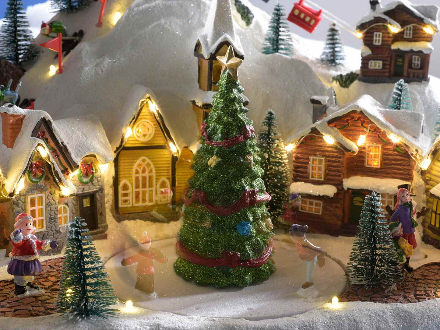 Villaggio natalizio in resina con luci 8 canzoni e movimento Natale Decorazioni