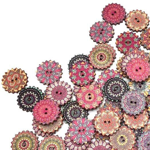 50 Bottoni stile vintage Fiori in legno 2 fori colorati misti cucito fai da te