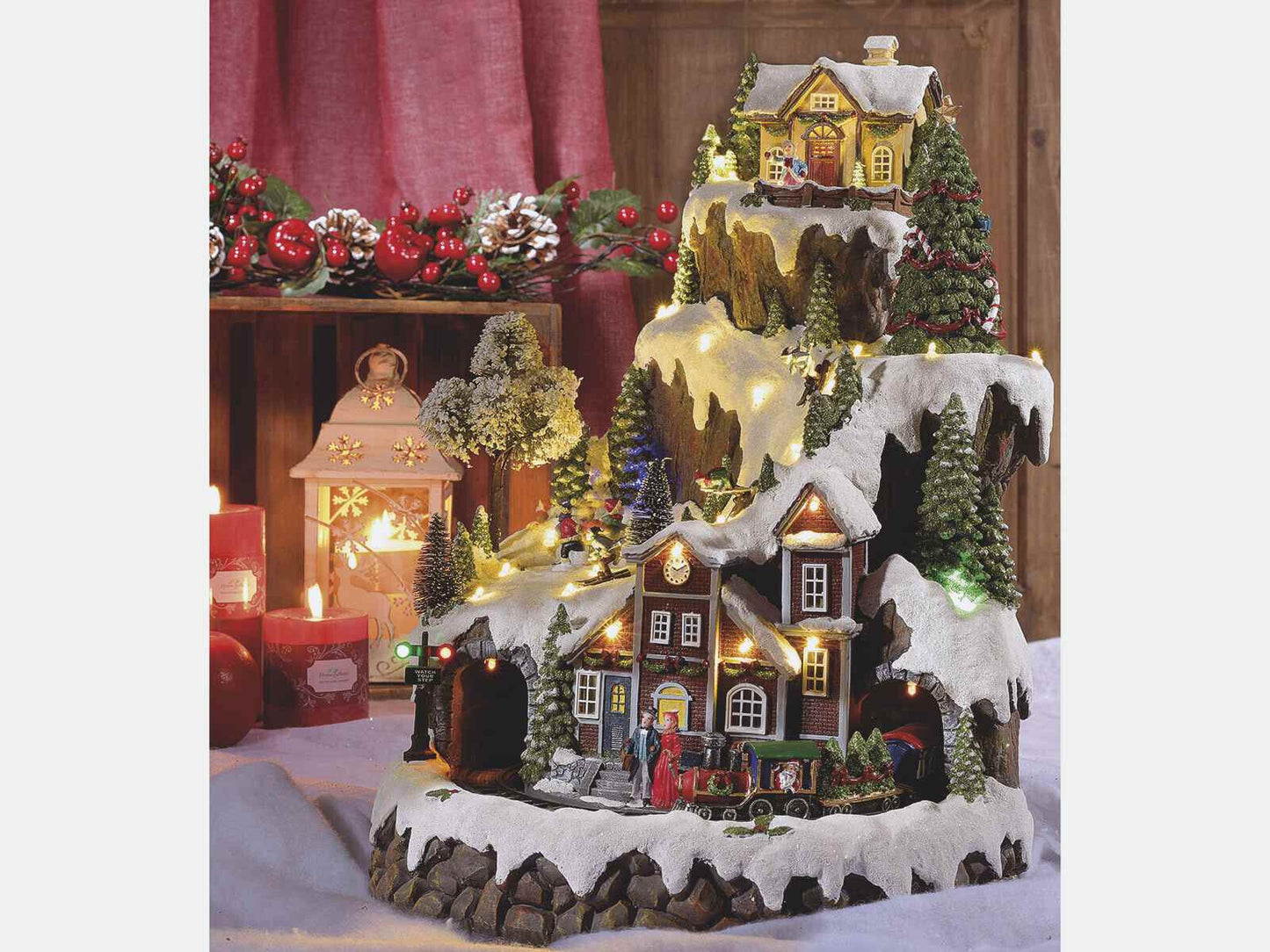 Villaggio natalizio in movimento con luci e musica Natale Decorazioni H 42,5 cm