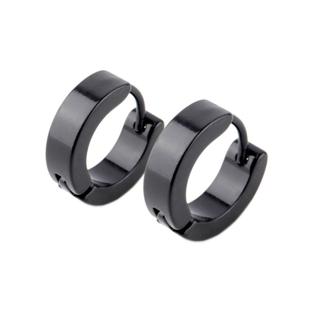 1 Paio Orecchini Donna Uomo Acciaio punk nero HUGGIE Rotondo