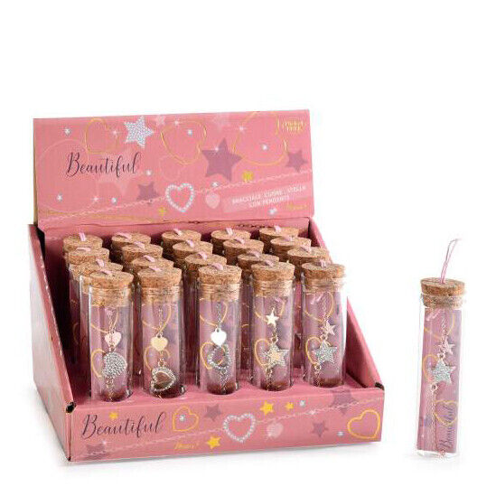 Bracciale in Metallo da Donna con Cuore Stella in provetta di Vetro regolabile