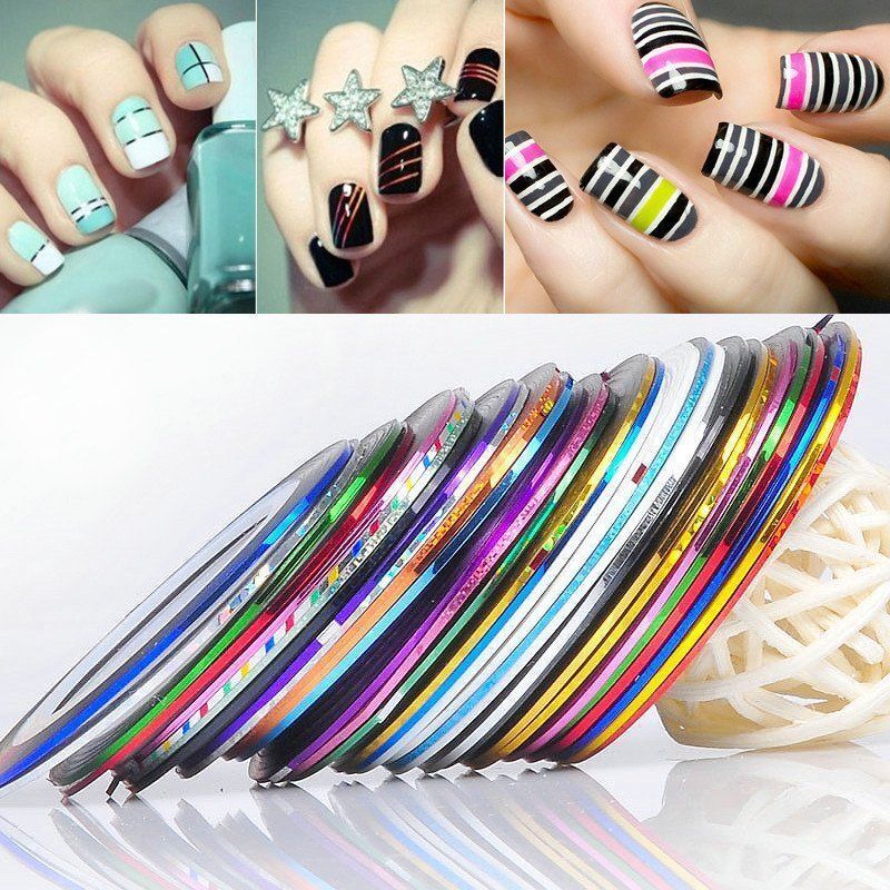 Dispenser 12 rotoli Striping autoadesivo nail art unghie ricostruzione deco