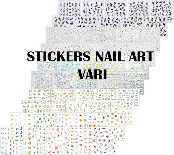Kit stickers nail art ricostruzione unghie finte decorazione vari mani piedi