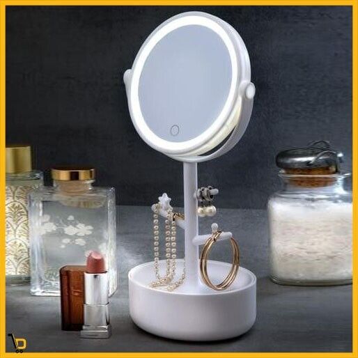 Specchio Trucco con luce led cornice e organizer per gioielli accessori bianco