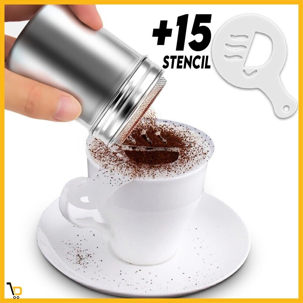 Spargicacao in Acciaio per decorazione caffè Cappuccino 15 stencil spargi cacao
