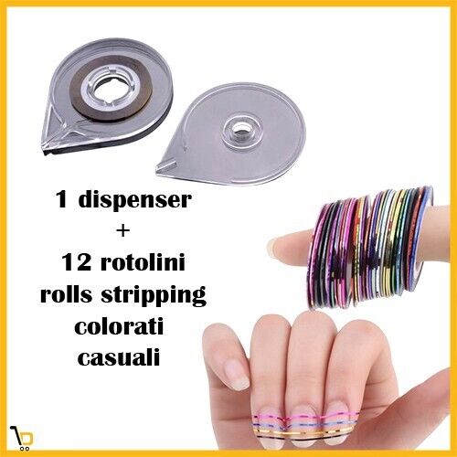 Dispenser 12 rotoli Striping autoadesivo nail art unghie ricostruzione deco