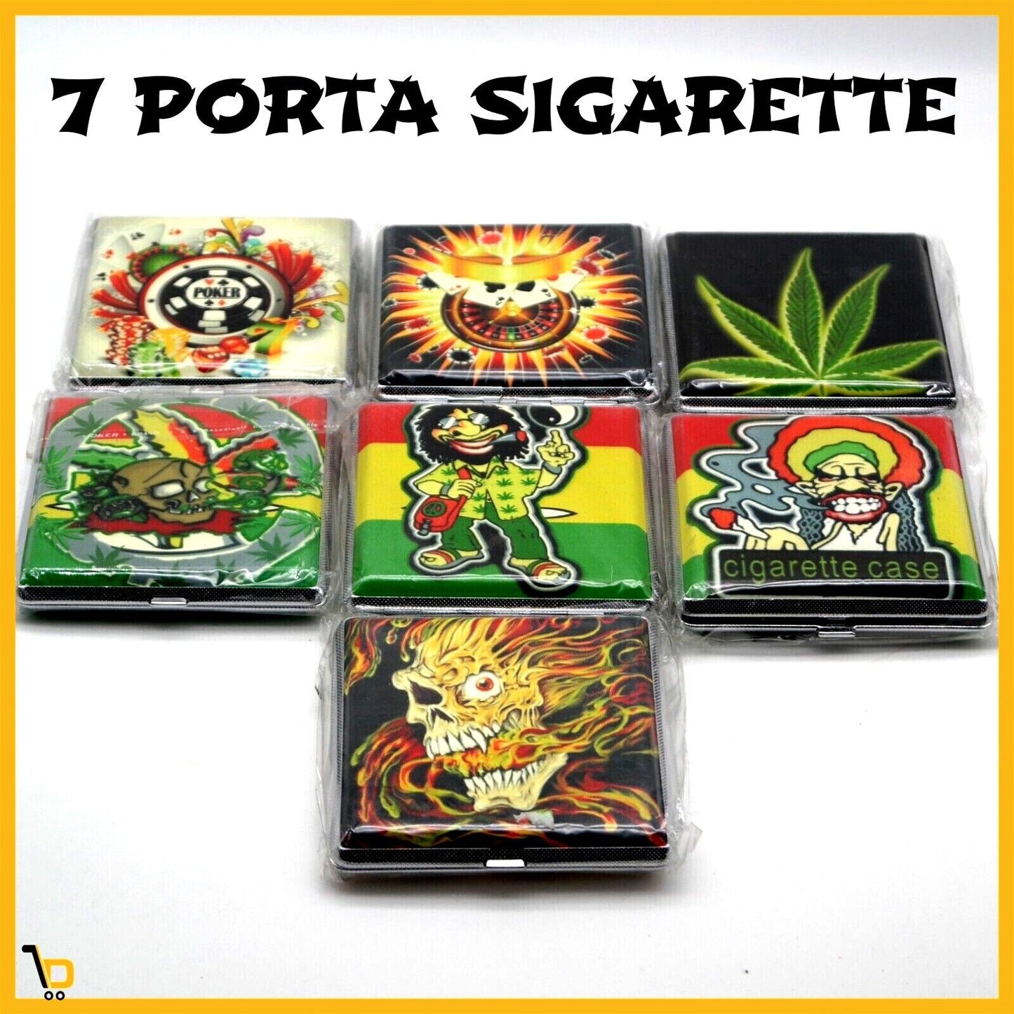 KIT 7 Portasigarette in Metallo porta 12 Sigarette regular fantasia poker 10X10