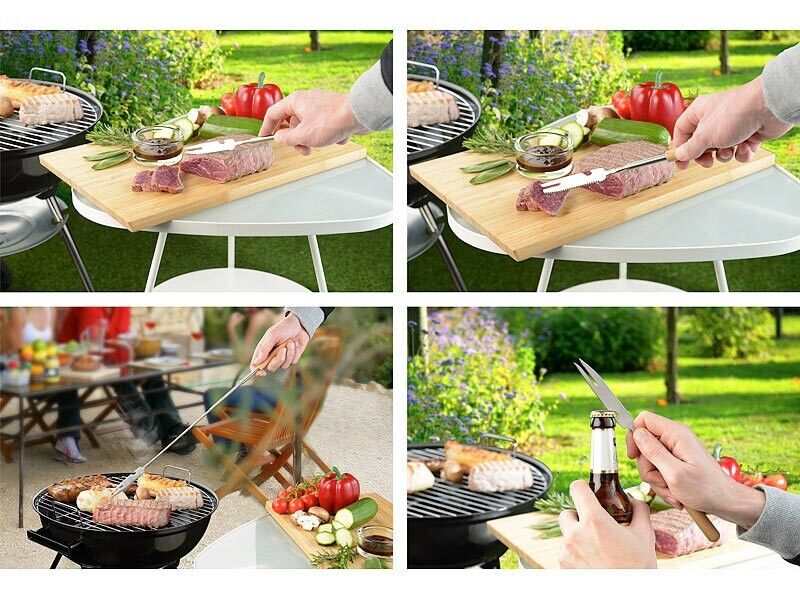 3 in 1 forchettone pinza barbecue griglia bbq inox spatola forchetta telescopic
