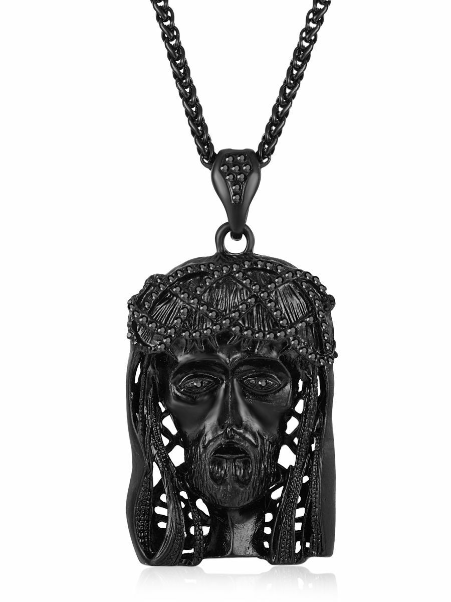 Collana con catena ciondolo viso Jesus hip hop trama grossa da uomo vistosa