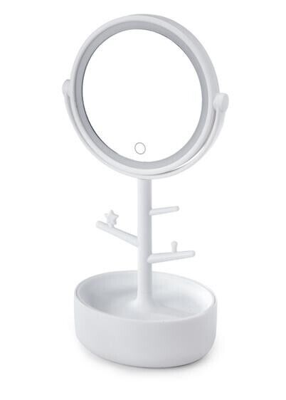 Specchio Trucco con luce led cornice e organizer per gioielli accessori bianco