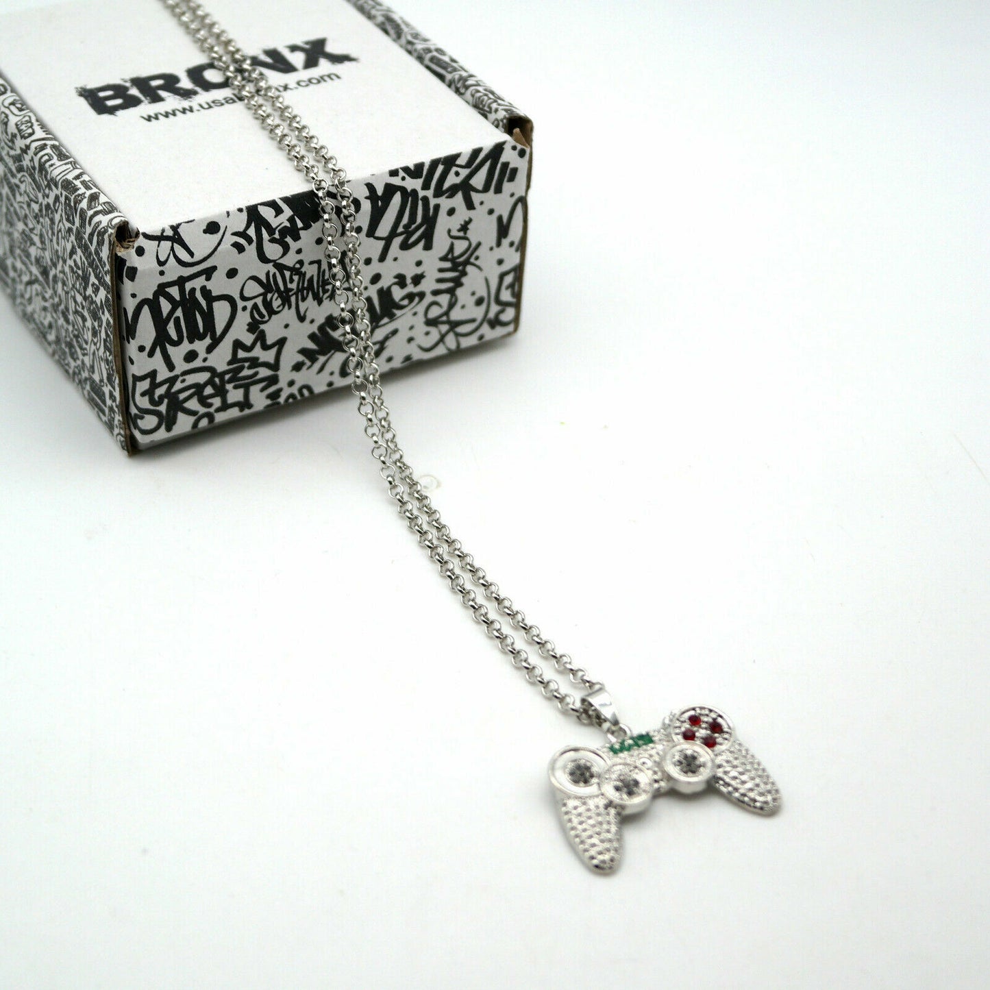 Collana Hip Hop Uomo lunga con Pendente JOYSTICK Rapper CONTROLLER silver