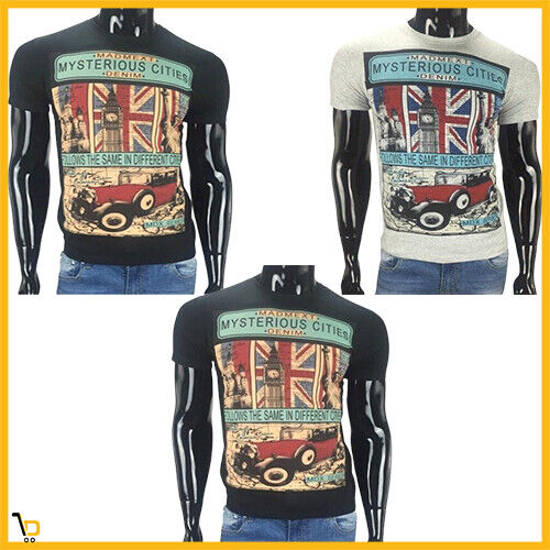 T-shirt UOMO maglietta manica Corta BANDIERA LONDRA con Stampa Inglese