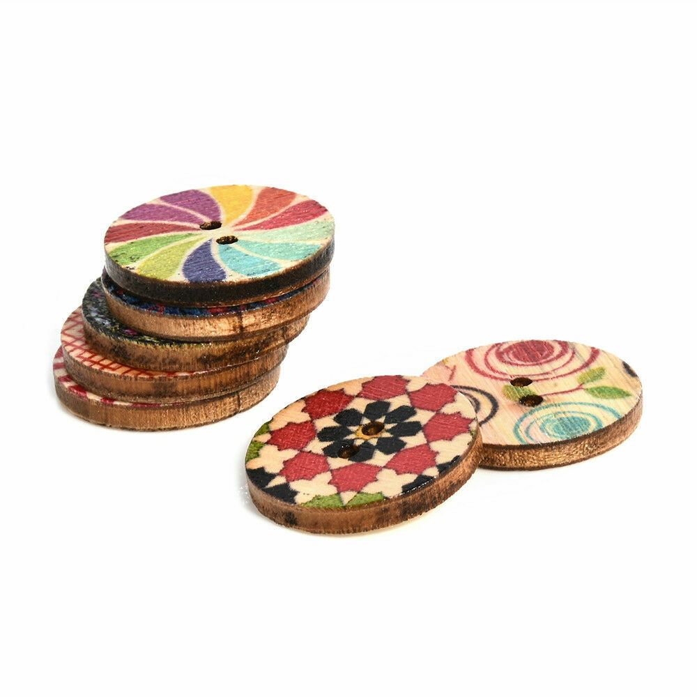 Set 50 Bottoni VINTAGE Fiori in legno 2 fori colorati misti cucito fai da te