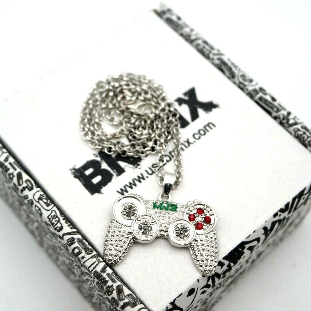 Collana Hip Hop Uomo lunga con Pendente JOYSTICK Rapper CONTROLLER silver