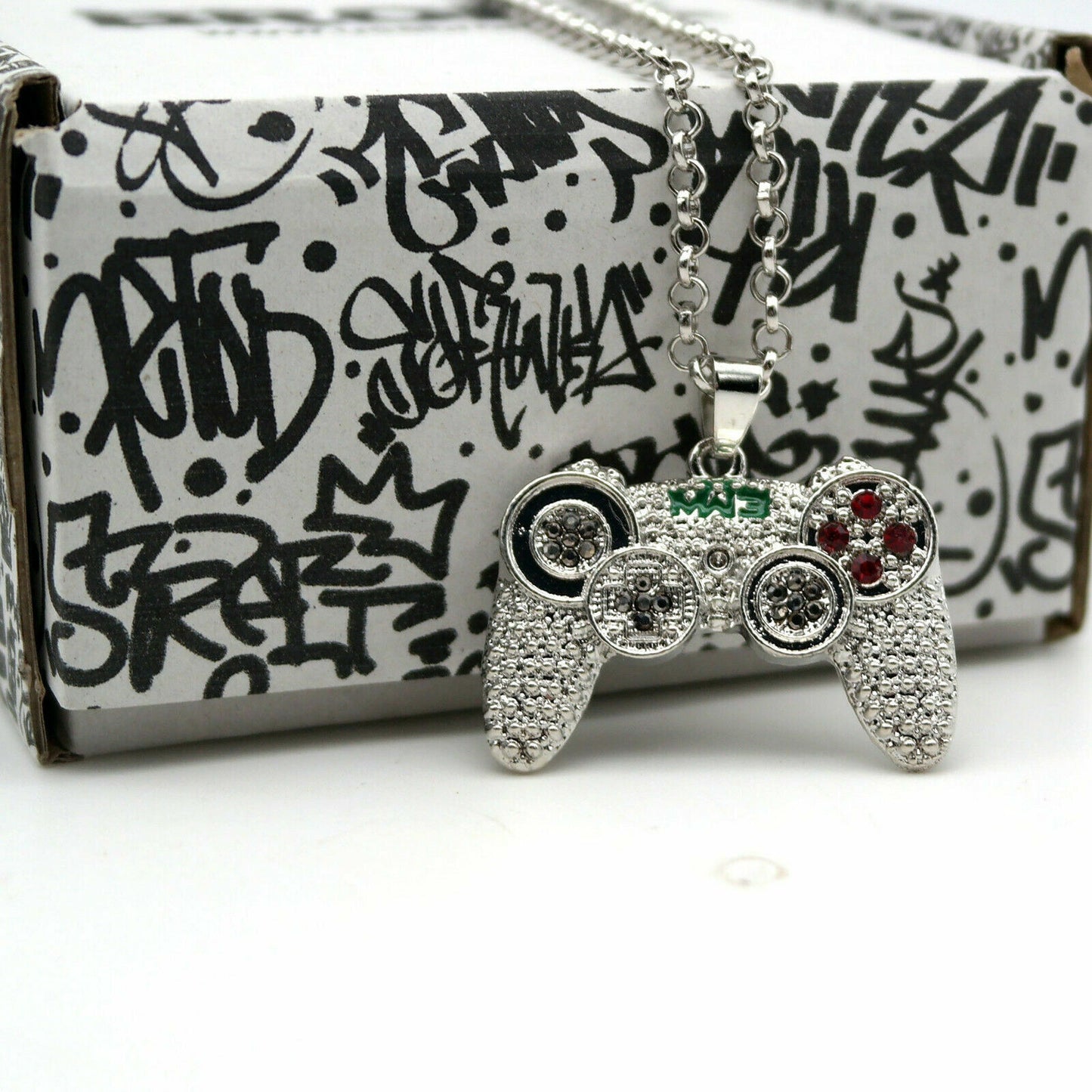 Collana Hip Hop Uomo lunga con Pendente JOYSTICK Rapper CONTROLLER silver