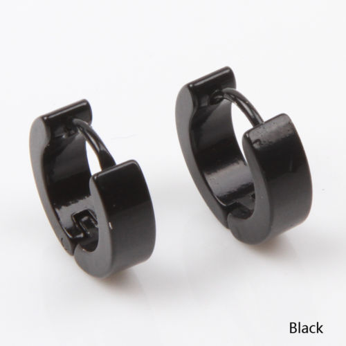 1 Paio Orecchini Donna Uomo Acciaio punk nero HUGGIE Rotondo