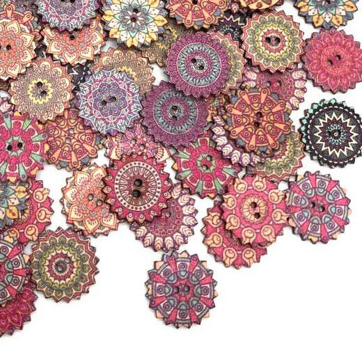 50 Bottoni stile vintage Fiori in legno 2 fori colorati misti cucito fai da te