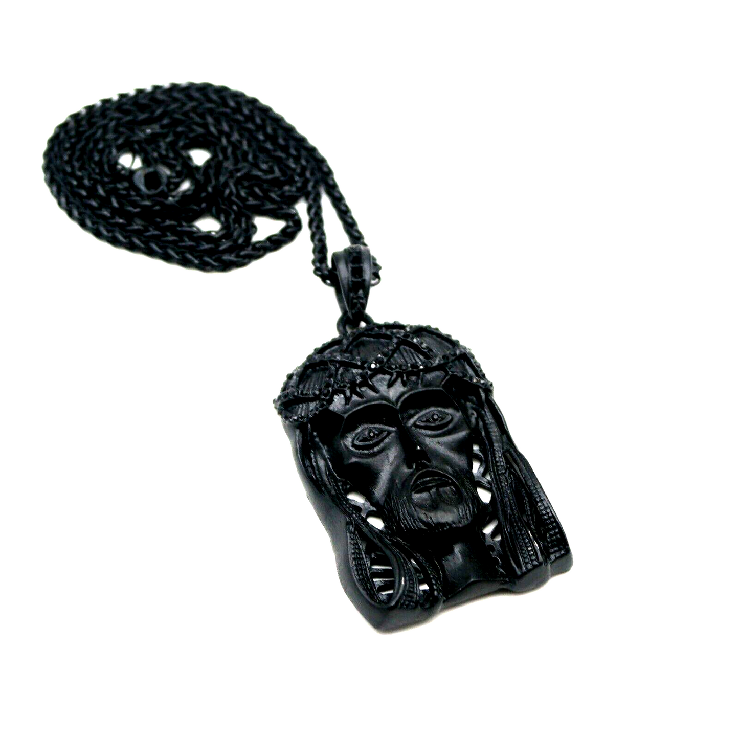 Collana con catena ciondolo viso Jesus hip hop trama grossa da uomo vistosa