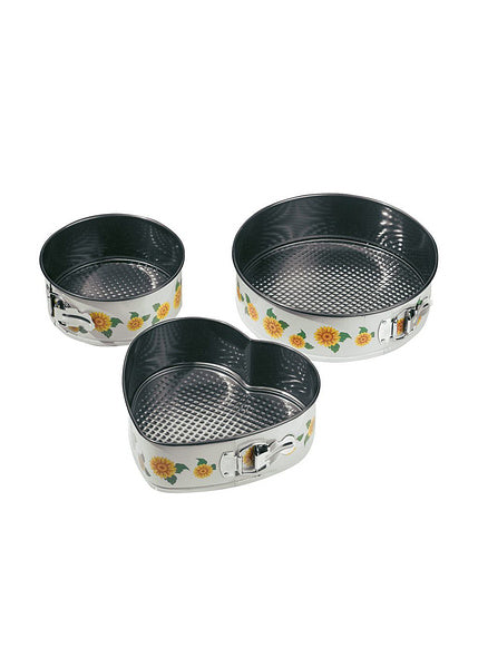 Set 3 forma antiaderenti in metallo cerniera cuora e rotondo