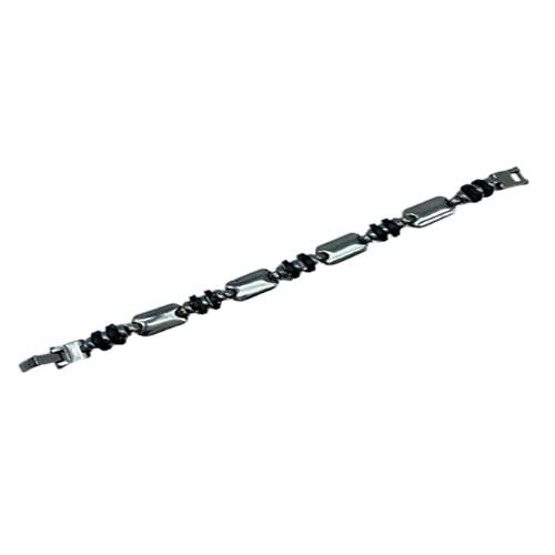Bracciale da uomo con gomma braccialetto per ragazzo nero e silver