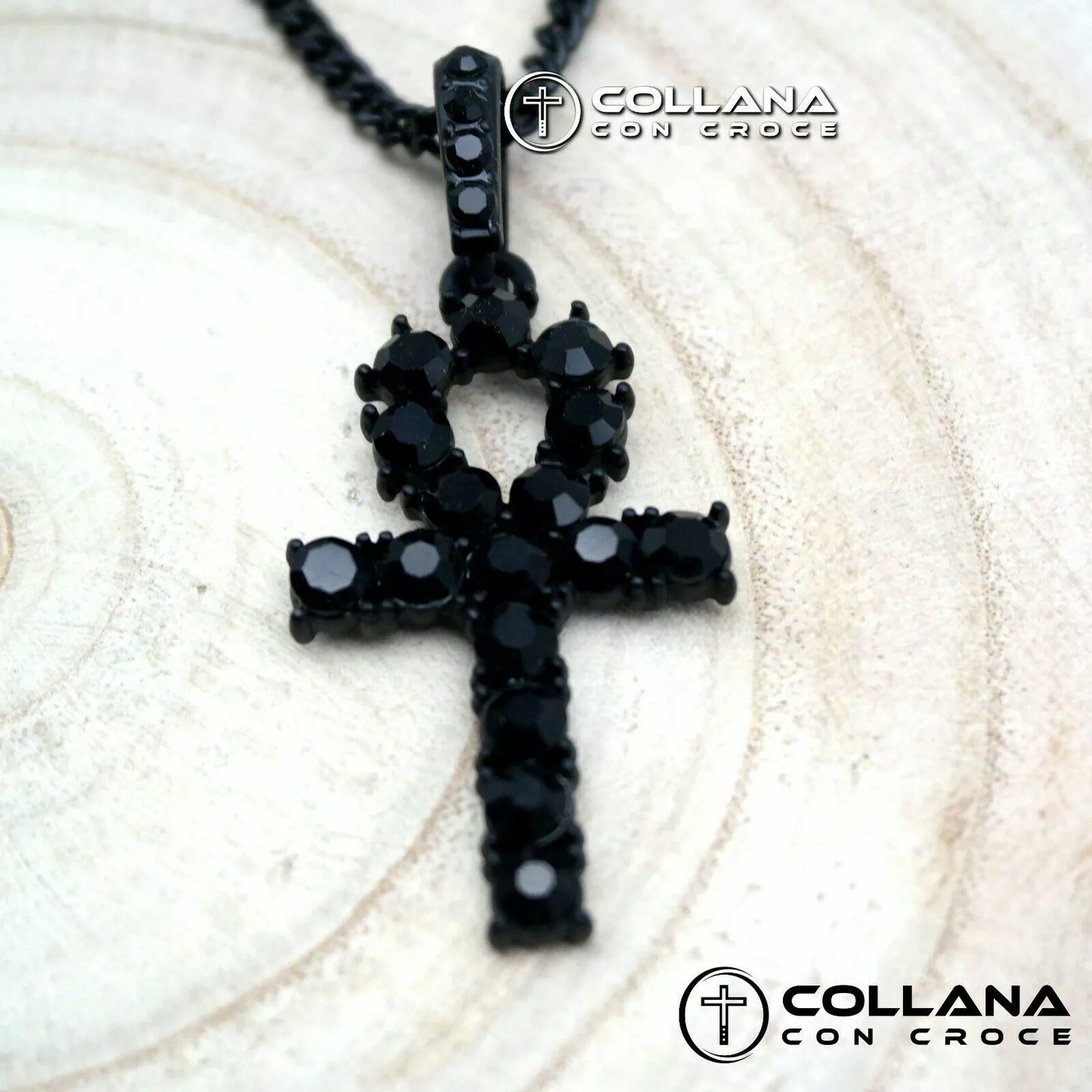 Collana lunga con croce della vita Egiziana di ANKH Egizia Vintage color nero