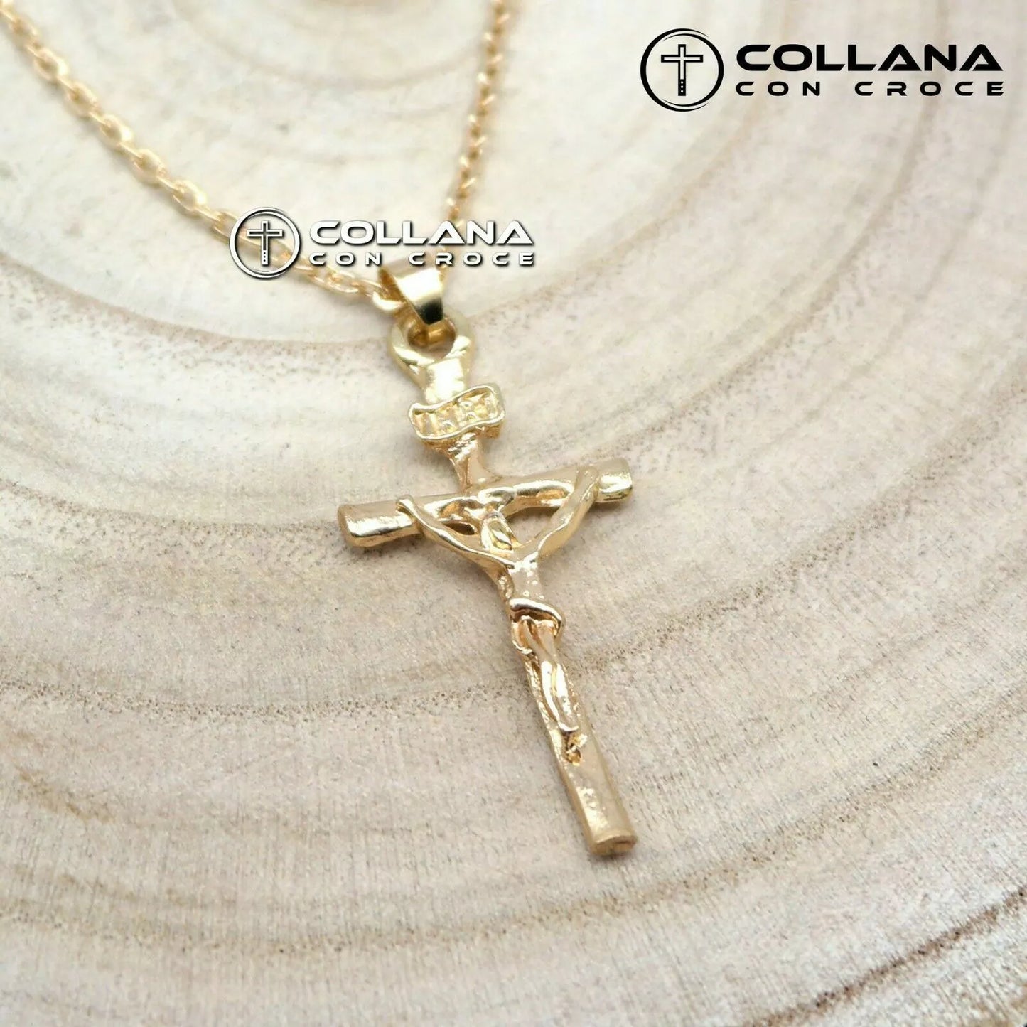 Collana con catena ciondolo Croce Collanina da Uomo Crocifisso dorata pendente