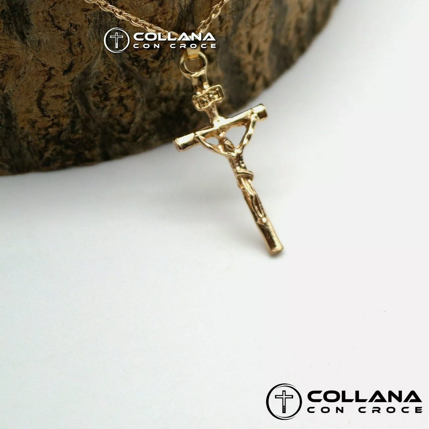 Collana con catena ciondolo Croce Collanina da Uomo Crocifisso dorata pendente