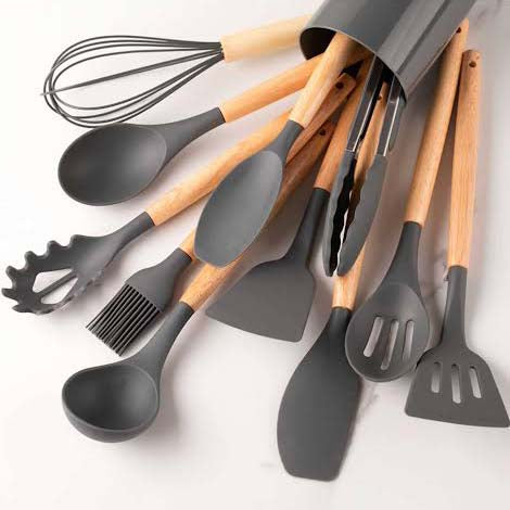 Set 12 Utensili Cucina In Silicone E Legno - Cucchiai, Mescola - Antiaderente E Resistente Al Calore - Foto 5