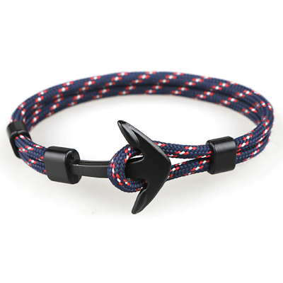 Bracciale Corda Braccialetto UOMO simbolo ANCORA in metallo FORZA UNIONE BLU