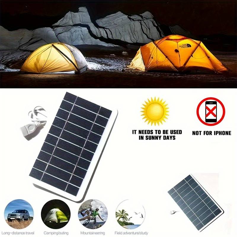 Caricabatterie Solare Portatile 2W: Impermeabile, USB, Perfetto per Campeggio e Casa