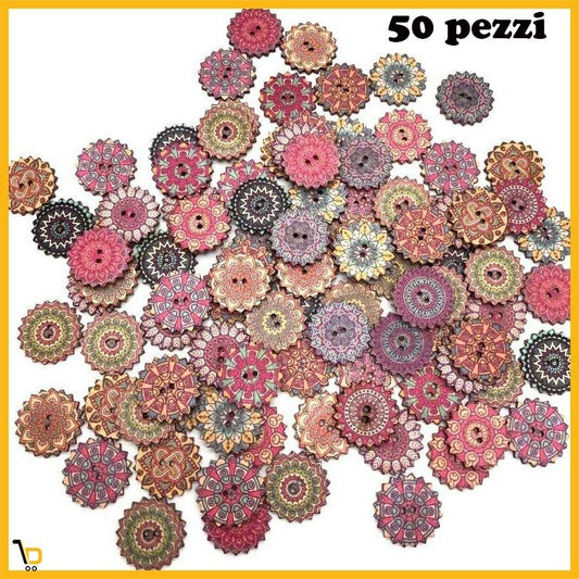 50 Bottoni stile vintage Fiori in legno 2 fori colorati misti cucito fai da te