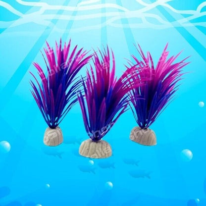 3x Pianta finta per Acquario Piantina Decorazione Artificiale decori Viola 12cm