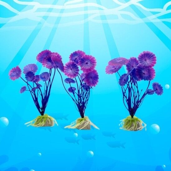 MIni Set 3x Pianta finta per Acquario Piantina Decorazione Artificiale  Viola