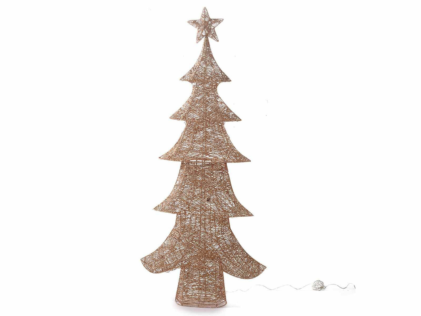 Albero di Natale di filo in glitter oro con luci a led bianco caldo H 160 cm