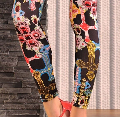 Leggings DONNA Elastico Pantacollant Panta Collant Stretch Skinny Croce vintage