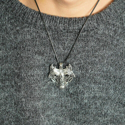 Collana con testa di LUPO in Metallo Silver Elegante UOMO Coraggio Celtica Wolf