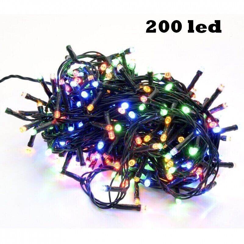 200 Luci di Natale a Led da Interno Multicolore filo verde catena per albero