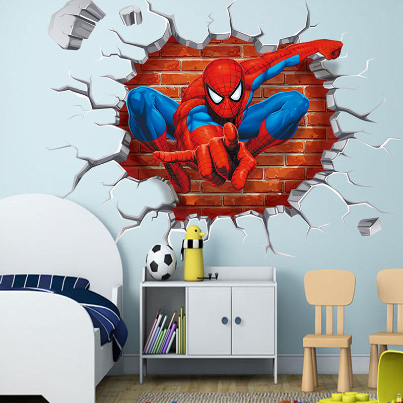 Adesivo Murales parete Cameretta bambini SPIDERMAN 3D Casa Muro Wall Sticker