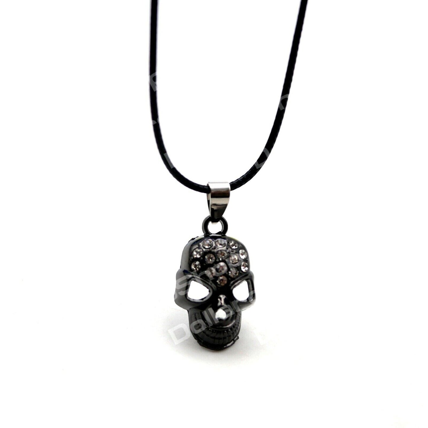 Collana Uomo Pendente teschio Cranio Strass Nero Keoss