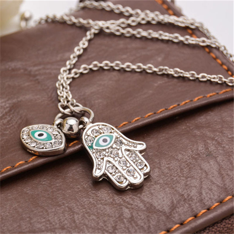 Collana DONNA con Ciondolo Mano di Fatima con Occhio Blu Hamsa Pendente KEOSS