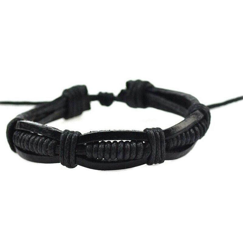 Bracciale Braccialetto da UOMO Ecopelle Nero Regolabile intrecciato