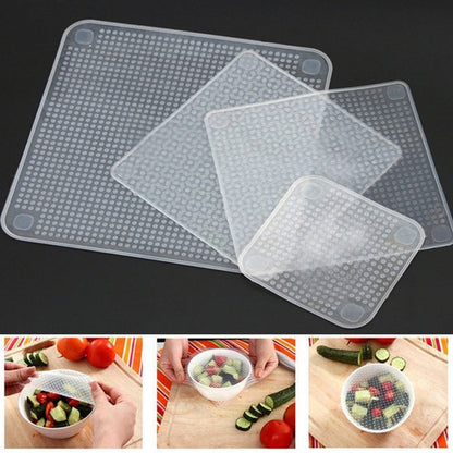 2x Set 4 Coperchi Cucina in Silicone Pellicola ermetica Cibo Fresco Frigorifero