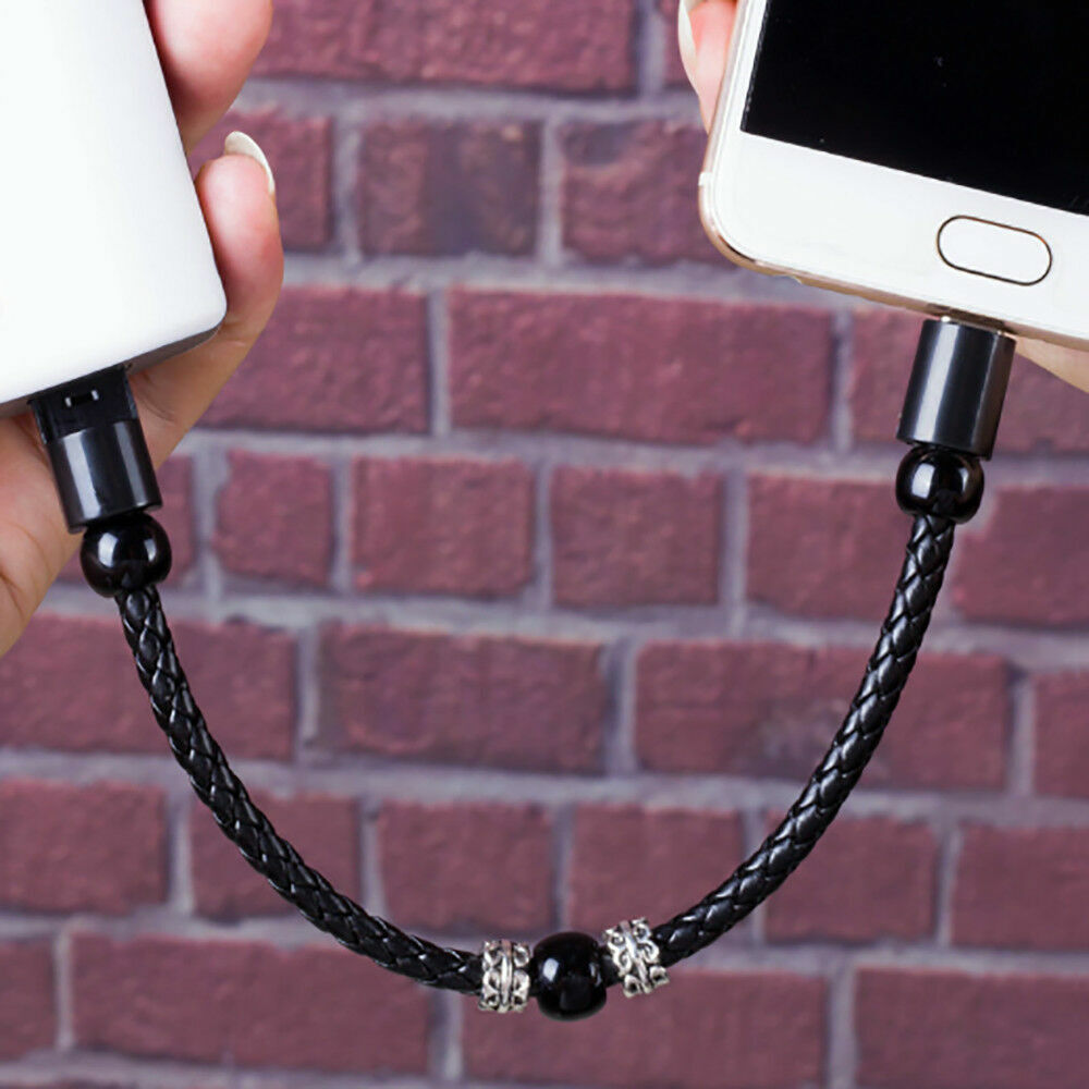 Braccialetto cavo micro USB Ecopelle Charms per ricaricare Smartphone bracciale