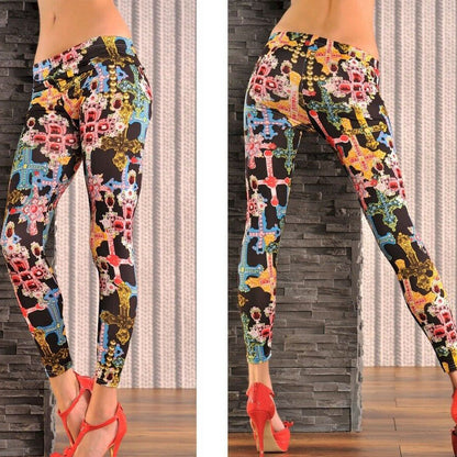 Leggings DONNA Elastico Pantacollant Panta Collant Stretch Skinny Croce vintage