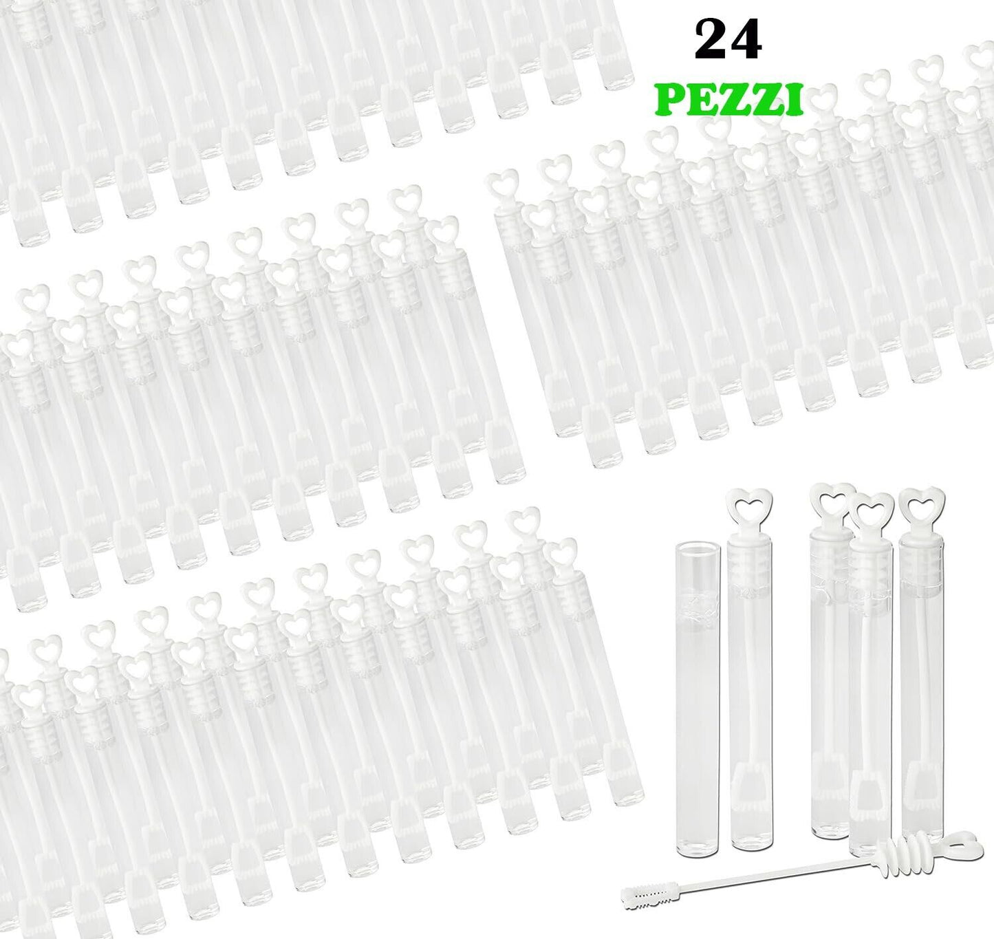 24 boccettini di bolle sapone per matrimonio con tappo a cuore trasparente flaconi