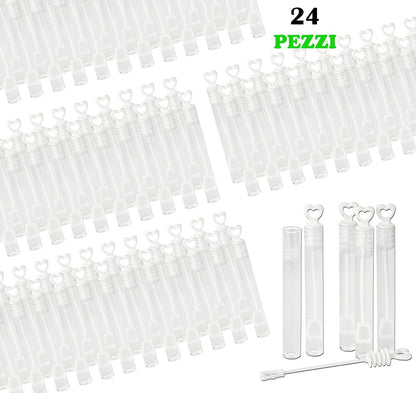 24 boccettini di bolle sapone per matrimonio con tappo a cuore trasparente flaconi