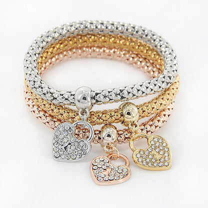 3x Bracciale Donna con Charms Cuore braccialetto bigiotteria a ragazza strass