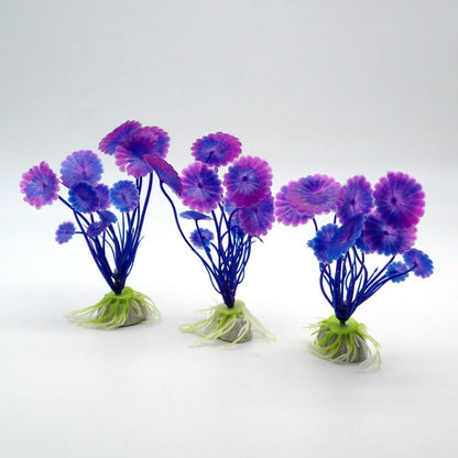 MIni Set 3x Pianta finta per Acquario Piantina Decorazione Artificiale  Viola